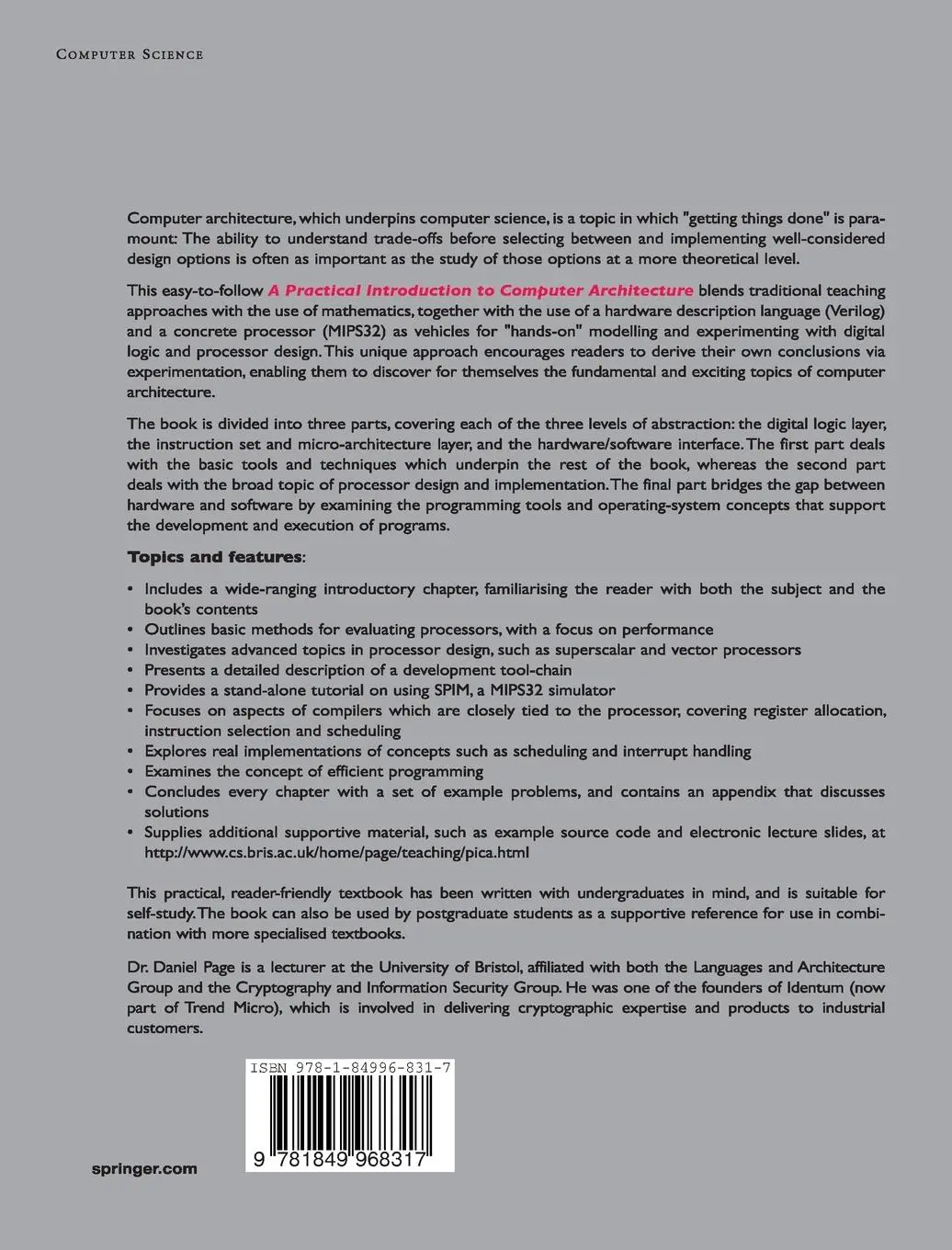 Rückseite: 9781849968317 | A Practical Introduction to Computer Architecture | Daniel Page | Buch