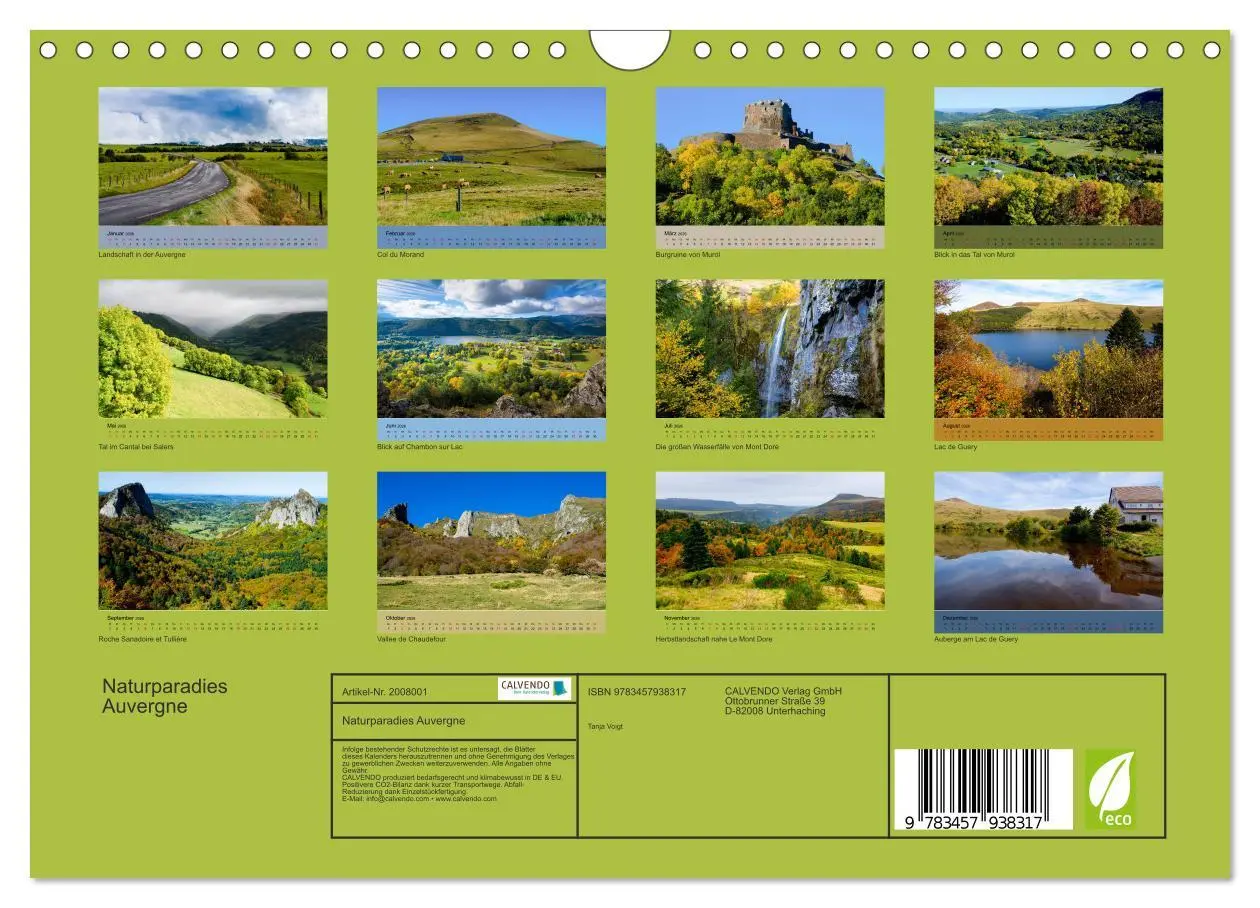Bild: 9783457938317 | Naturparadies Auvergne (Wandkalender 2026 DIN A4 quer), CALVENDO...