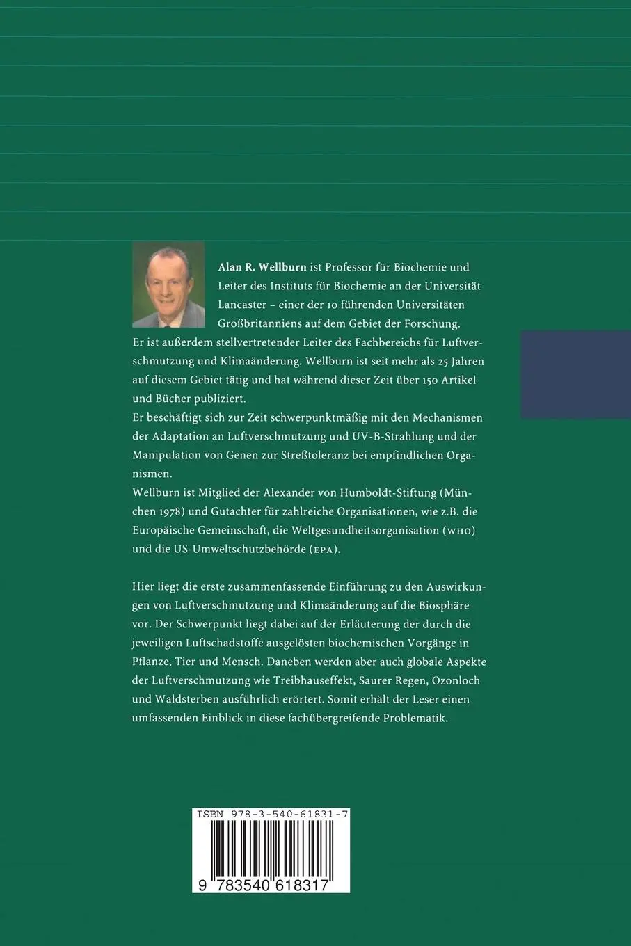 Rückseite: 9783540618317 | Luftverschmutzung und Klimaänderung | Alan R. Wellburn | Taschenbuch