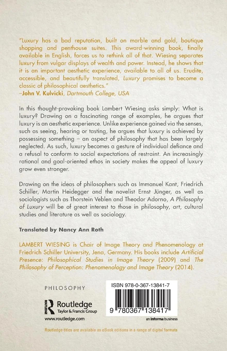 Rückseite: 9780367138417 | A Philosophy of Luxury | Lambert Wiesing | Taschenbuch | Englisch