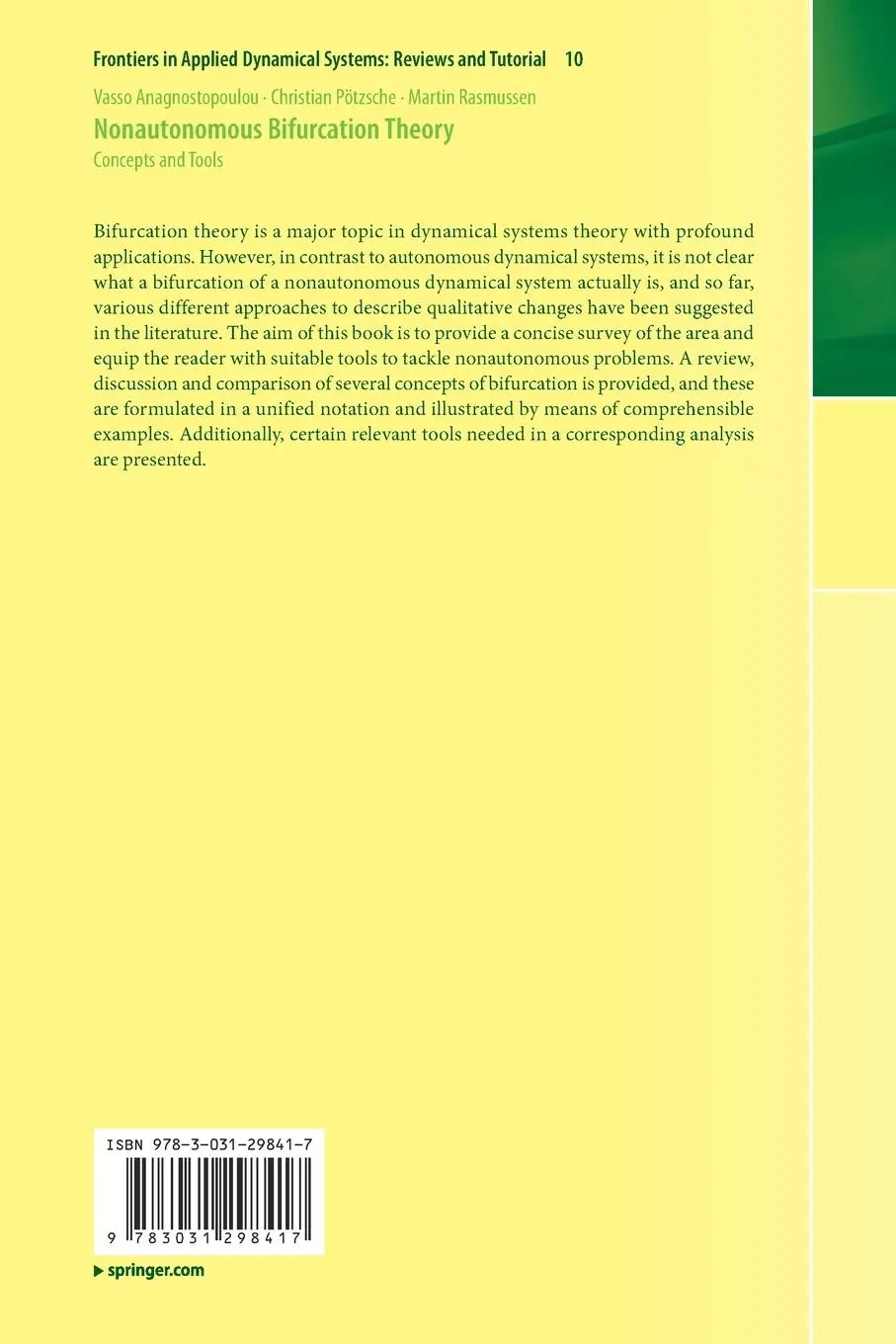 Rückseite: 9783031298417 | Nonautonomous Bifurcation Theory | Concepts and Tools | Taschenbuch