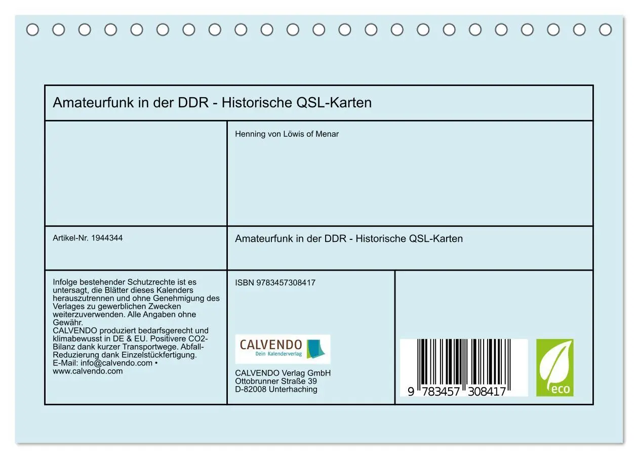 Bild: 9783457308417 | Amateurfunk in der DDR - Historische QSL-Karten (Tischkalender 2026...