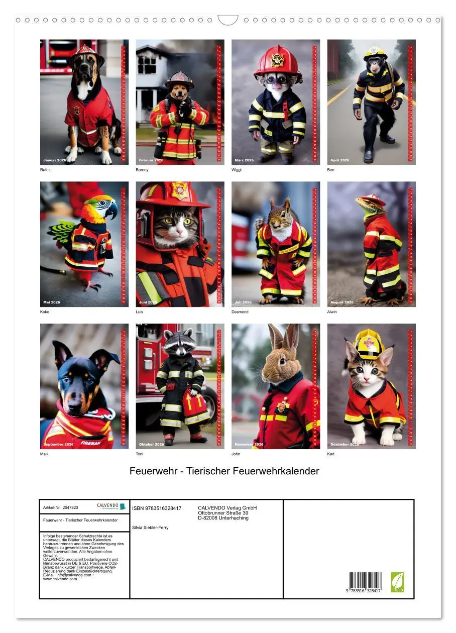 Bild: 9783516328417 | Feuerwehr - Tierischer Feuerwehrkalender (Wandkalender 2026 DIN A2...