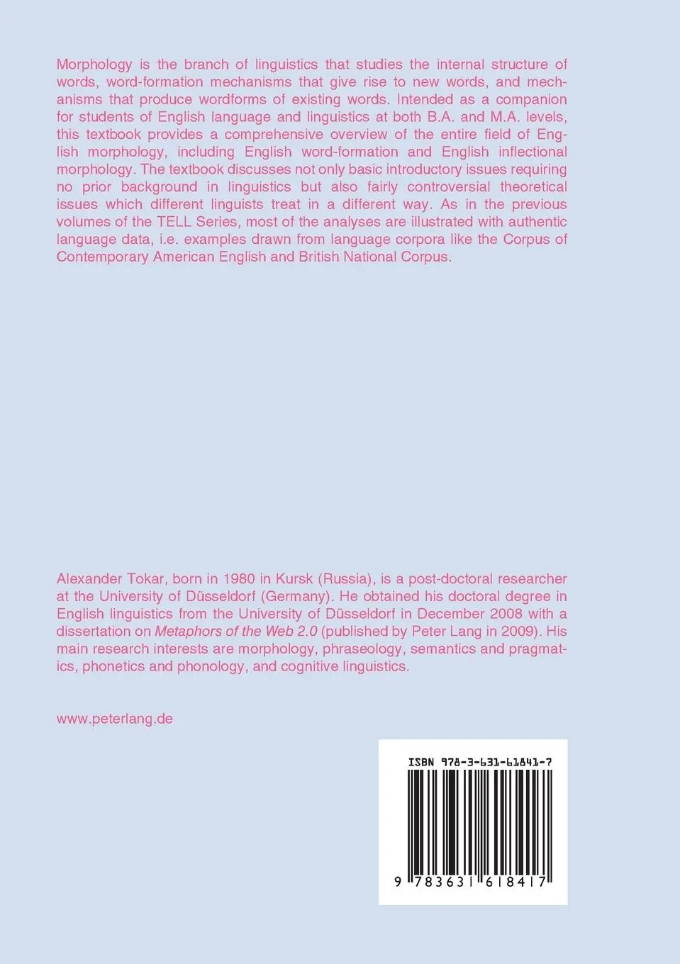 Rückseite: 9783631618417 | Introduction to English Morphology | Alexander Tokar | Taschenbuch