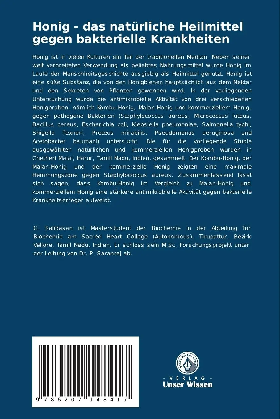 Rückseite: 9786207148417 | Honig - das natürliche Heilmittel gegen bakterielle Krankheiten | Buch