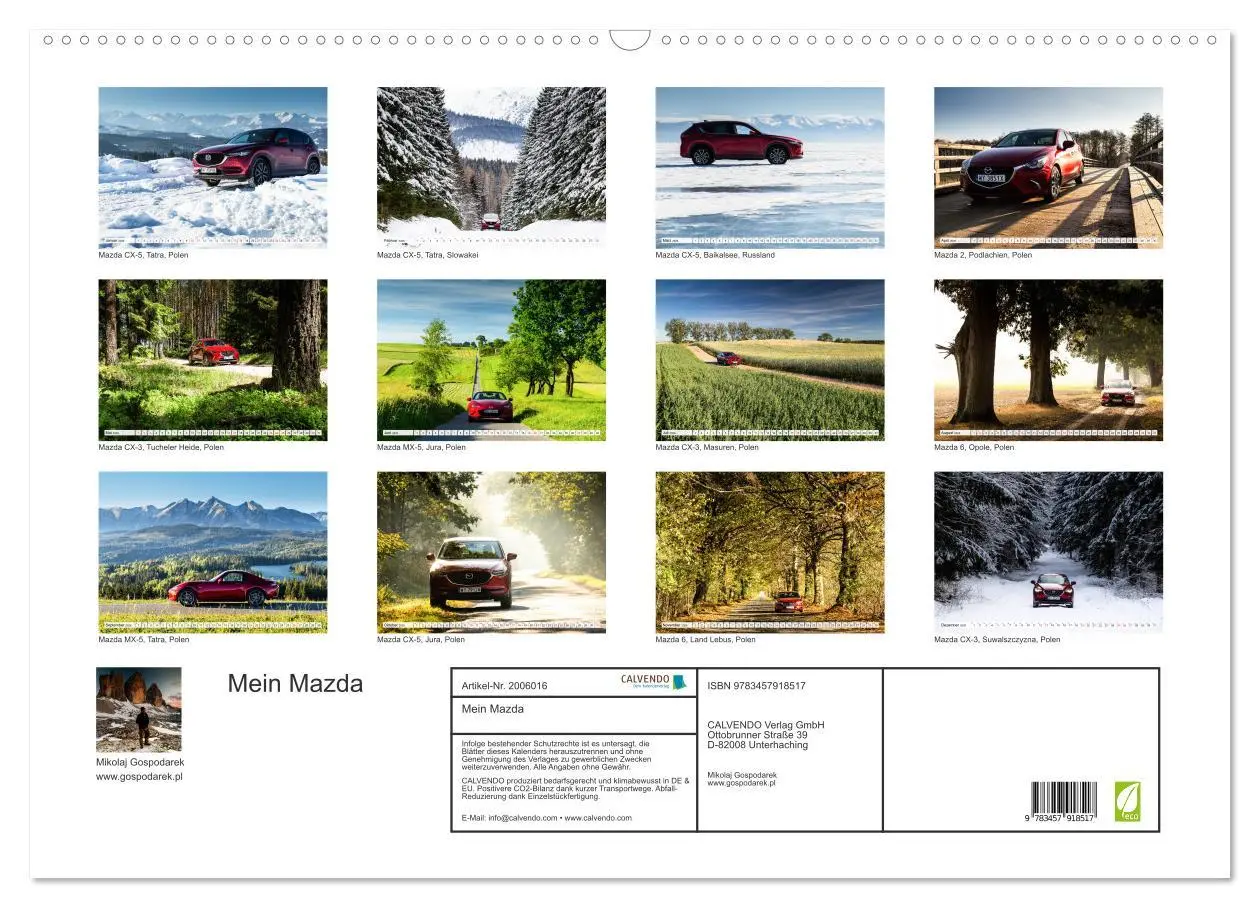 Bild: 9783457918517 | Mein Mazda (Wandkalender 2026 DIN A2 quer), CALVENDO Monatskalender