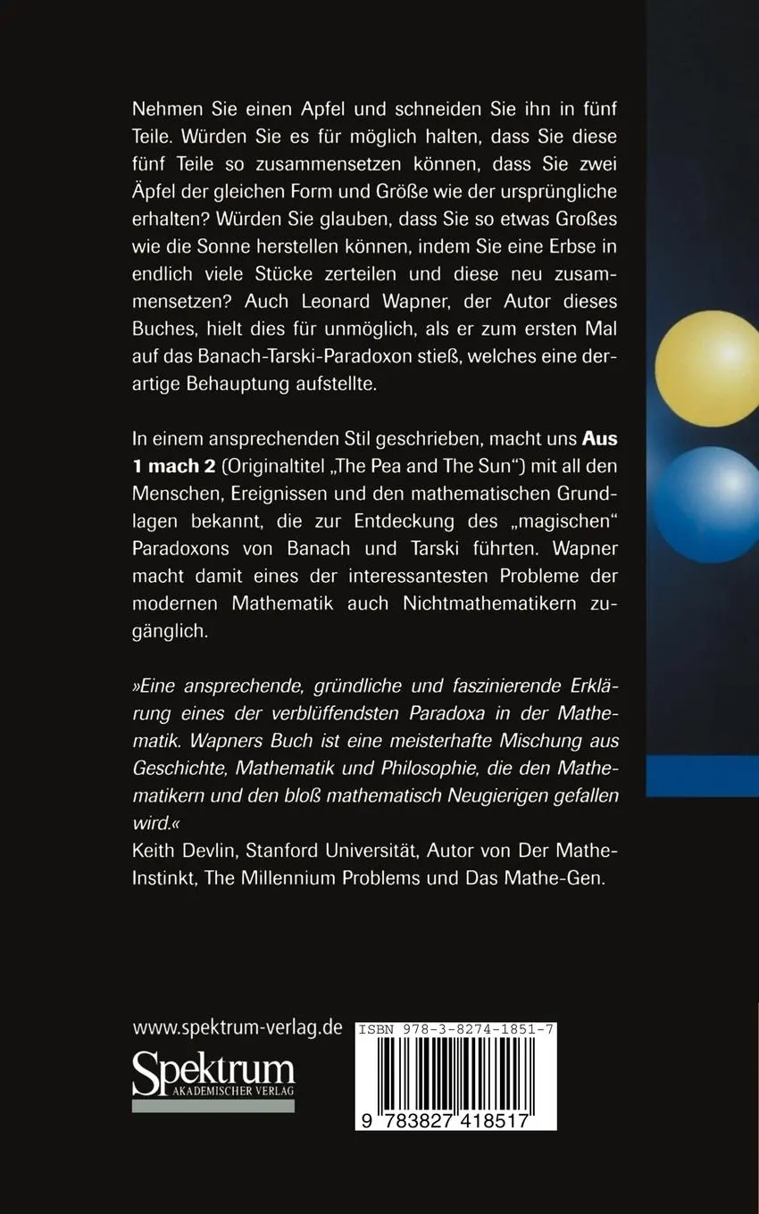 Rückseite: 9783827418517 | Aus 1 mach 2 | Wie Mathematiker Kugeln verdoppeln | Leonard M. Wapner