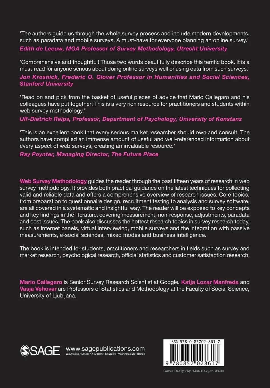 Rückseite: 9780857028617 | Web Survey Methodology | Mario Callegaro (u. a.) | Taschenbuch | 2015