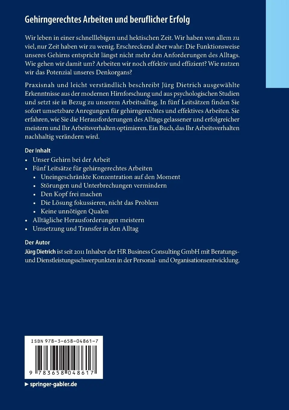 Rückseite: 9783658048617 | Gehirngerechtes Arbeiten und beruflicher Erfolg | Jürg Dietrich | Buch