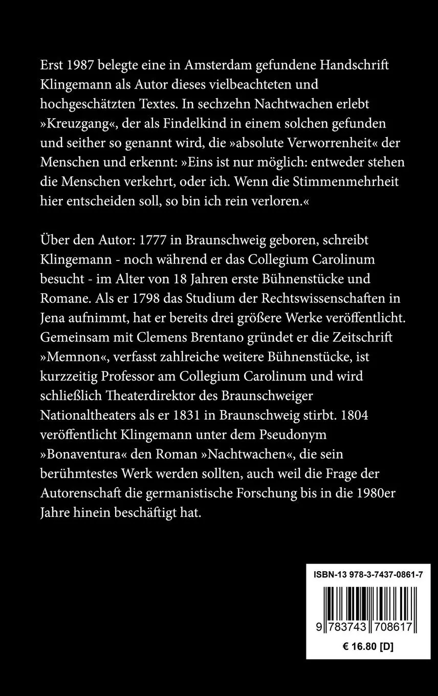 Rückseite: 9783743708617 | Die Nachtwachen des Bonaventura | August Klingemann | Buch | 112 S.