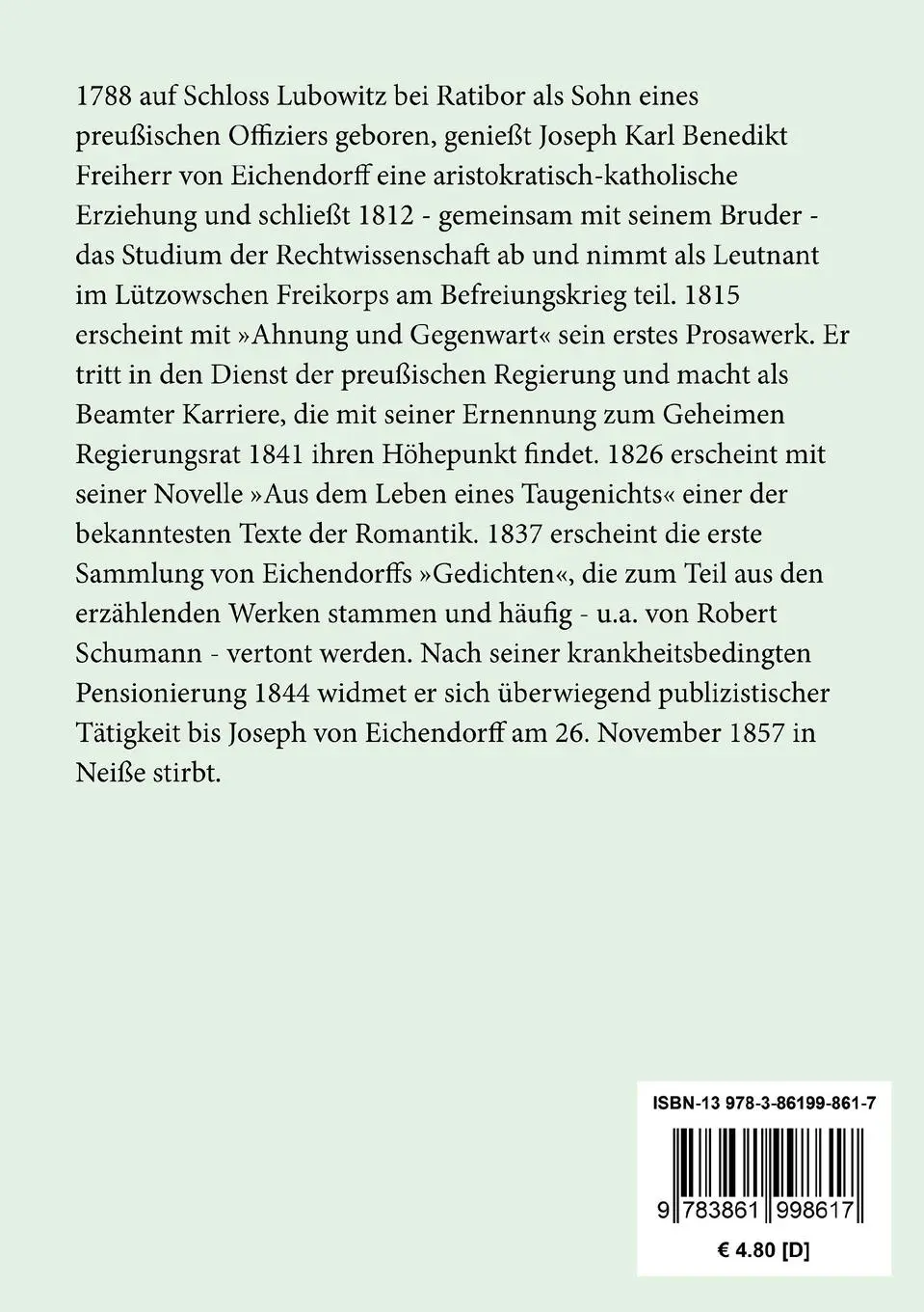 Rückseite: 9783861998617 | Das Incognito | Ein Puppenspiel | Joseph Von Eichendorff | Taschenbuch