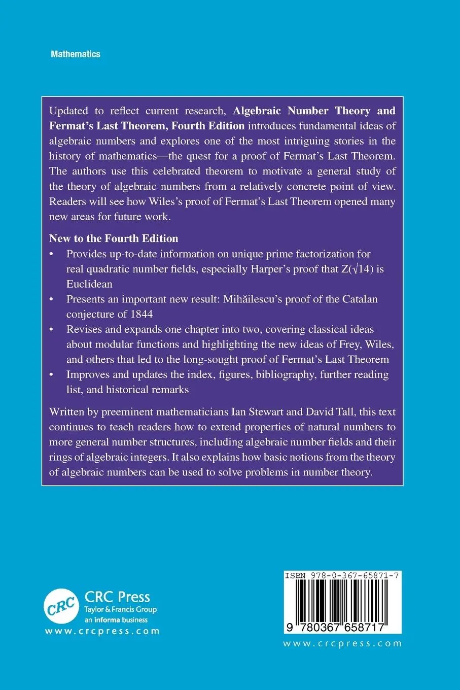 Rückseite: 9780367658717 | Algebraic Number Theory and Fermat's Last Theorem | Stewart (u. a.)