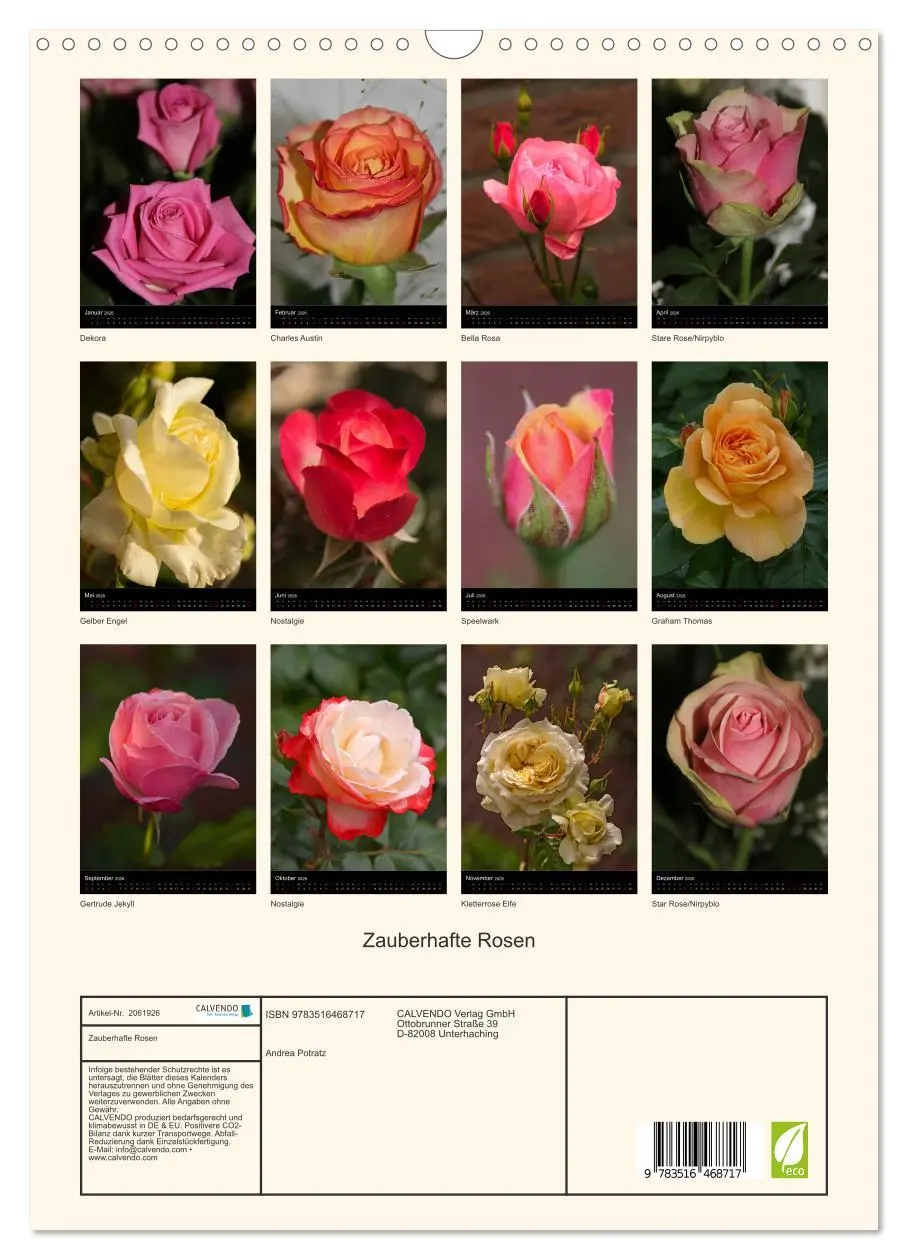 Bild: 9783516468717 | Zauberhafte Rosen (Wandkalender 2026 DIN A3 hoch), CALVENDO...