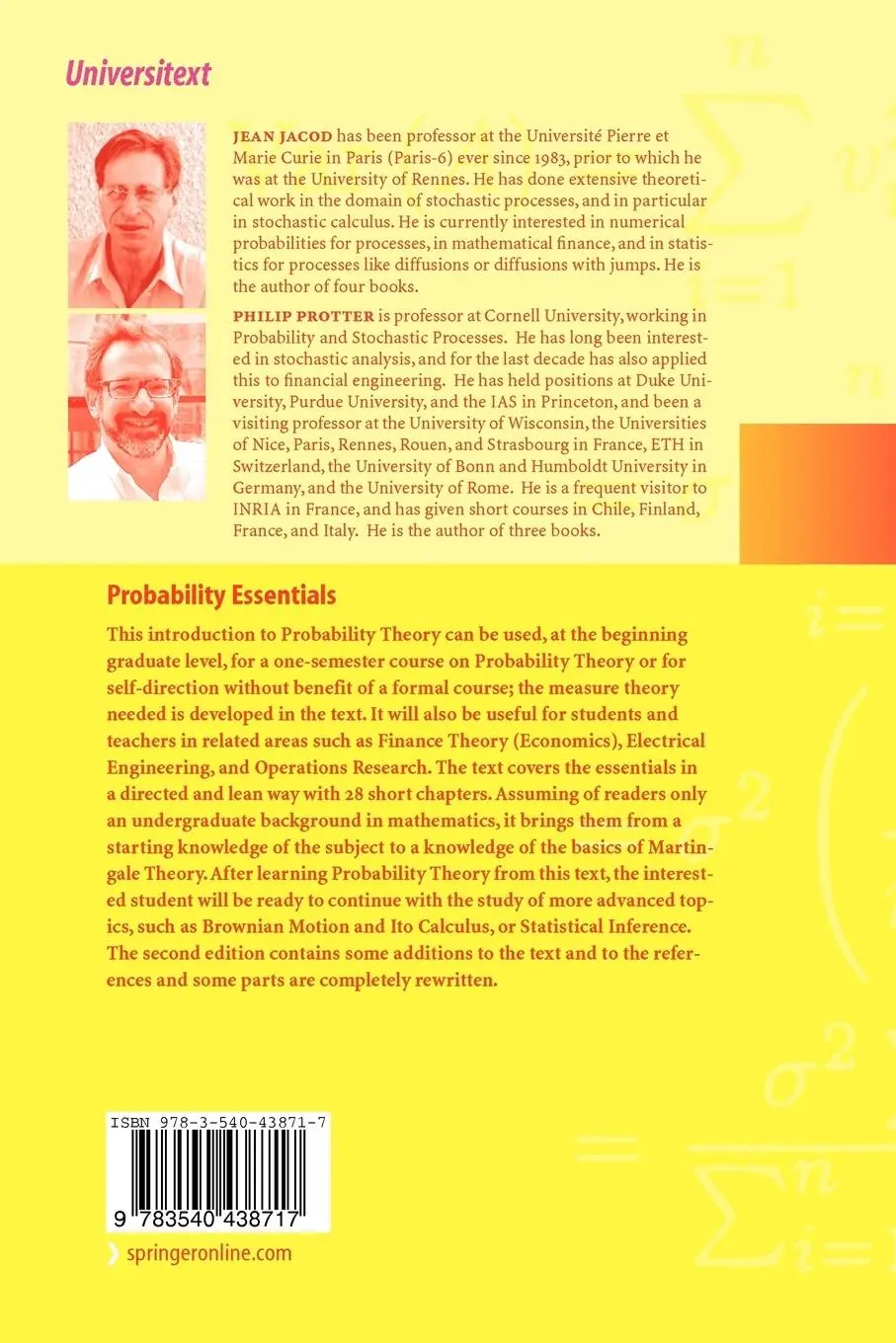 Rückseite: 9783540438717 | Probability Essentials | Philip Protter (u. a.) | Taschenbuch | x Rückseite: 9783540438717 | Probability Essentials | Philip Protter (u. a.) | Taschenbuch | x