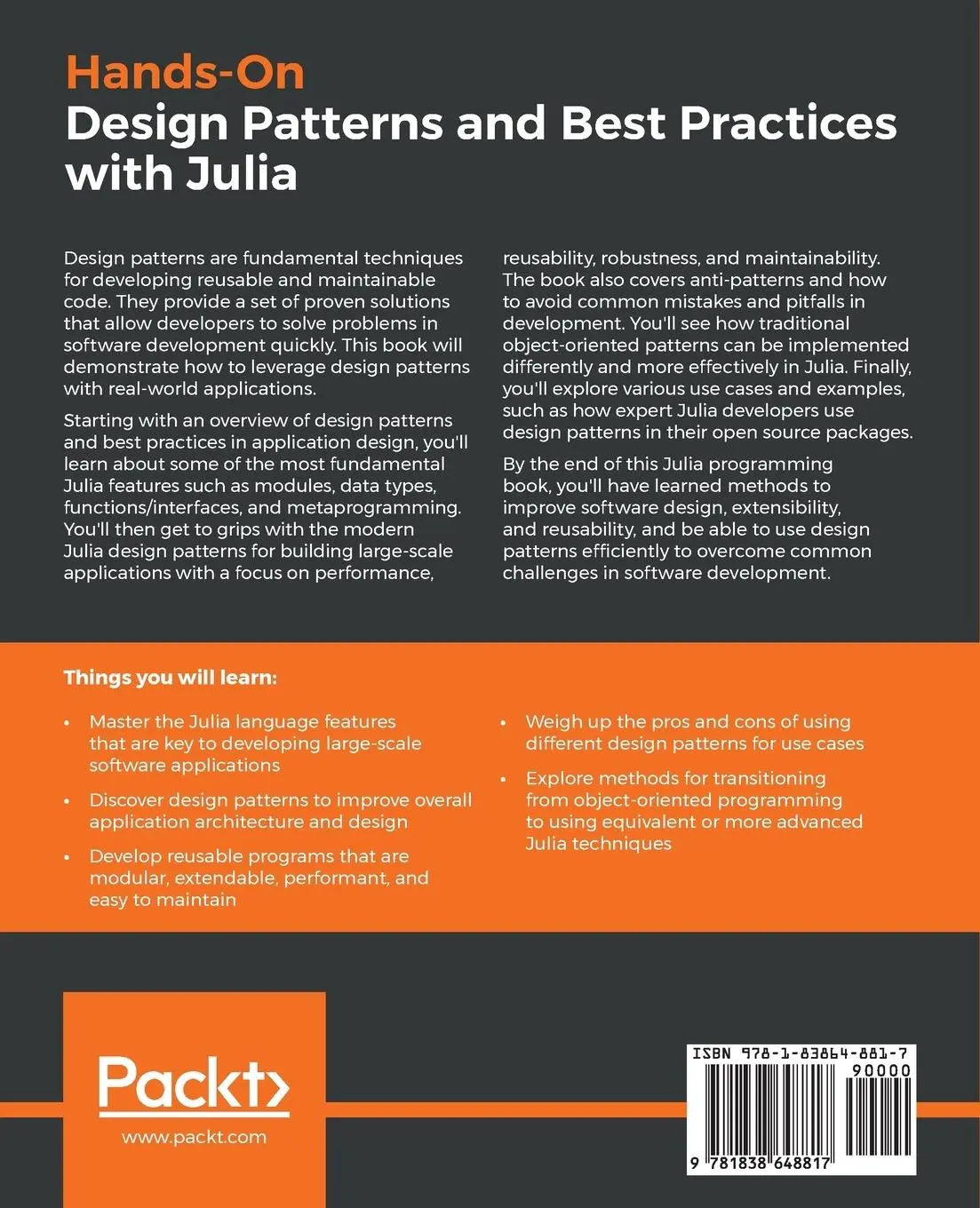 Rückseite: 9781838648817 | Hands-On Design Patterns and Best Practices with Julia | Tom Kwong