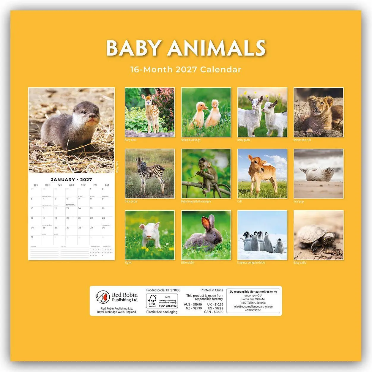 Rückseite: 9781804428917 | Baby Animals - Tierkinder - Tierbabys 2027 - 16-Monatskalender | Red
