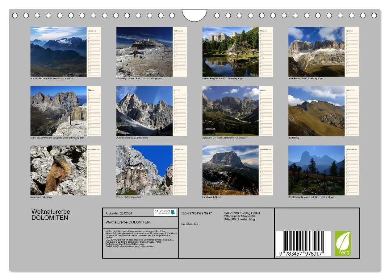 Bild: 9783457978917 | Weltnaturerbe DOLOMITEN (Wandkalender 2026 DIN A4 quer), CALVENDO...