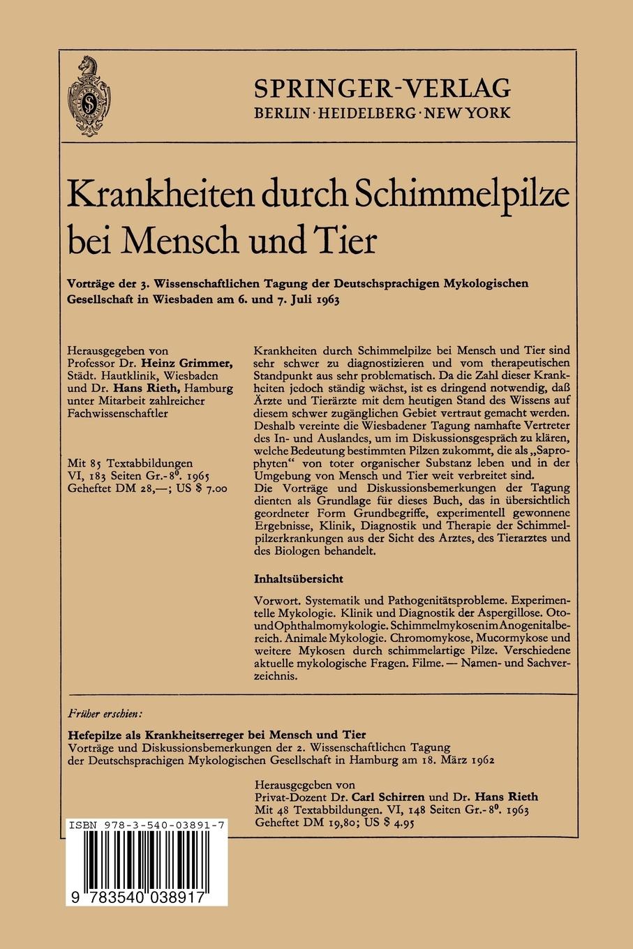 Rückseite: 9783540038917 | Krankheiten Durch Aktinomyzeten und Verwandte Erreger...