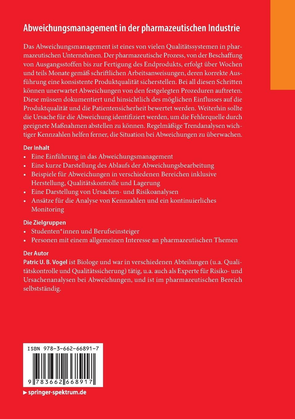Rückseite: 9783662668917 | Abweichungsmanagement in der pharmazeutischen Industrie | Vogel | Buch