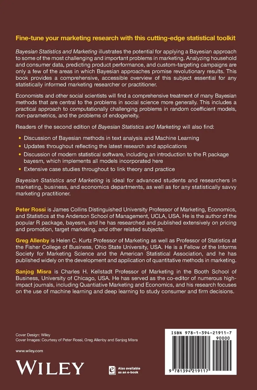 Rückseite: 9781394219117 | Bayesian Statistics and Marketing | Peter E Rossi (u. a.) | Buch