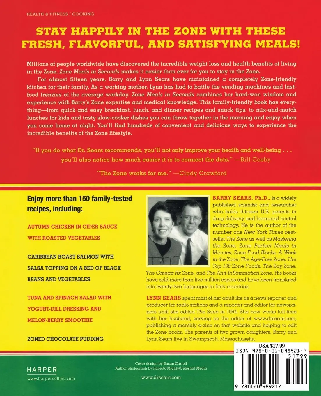 Rückseite: 9780060989217 | Zone Meals in Seconds | Barry Sears | Taschenbuch | Englisch | 2004