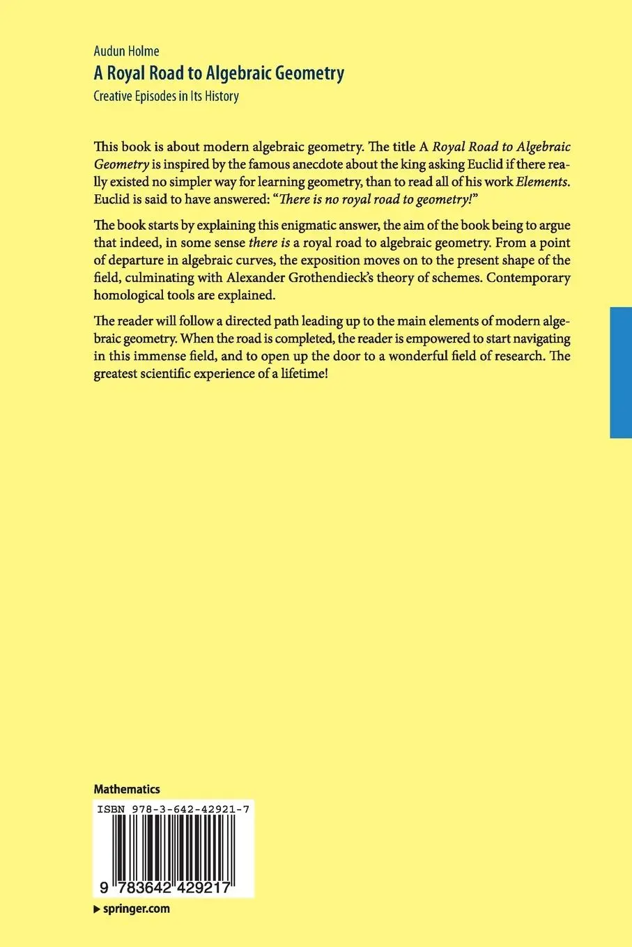 Rückseite: 9783642429217 | A Royal Road to Algebraic Geometry | Audun Holme | Taschenbuch | xiv