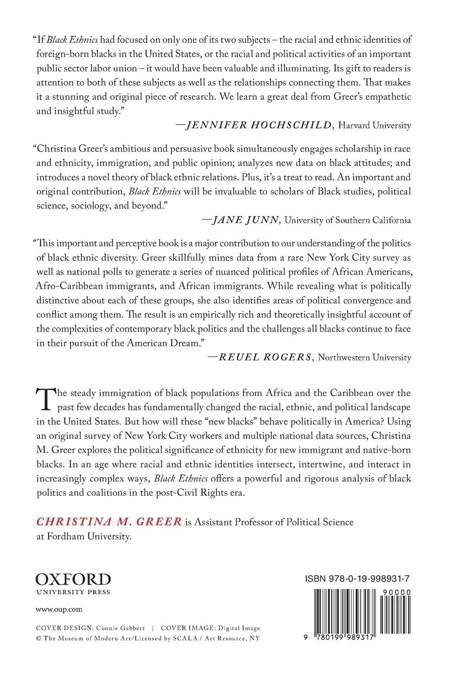 Rückseite: 9780199989317 | Black Ethnics | Christina M. Greer | Taschenbuch | Englisch | 2013