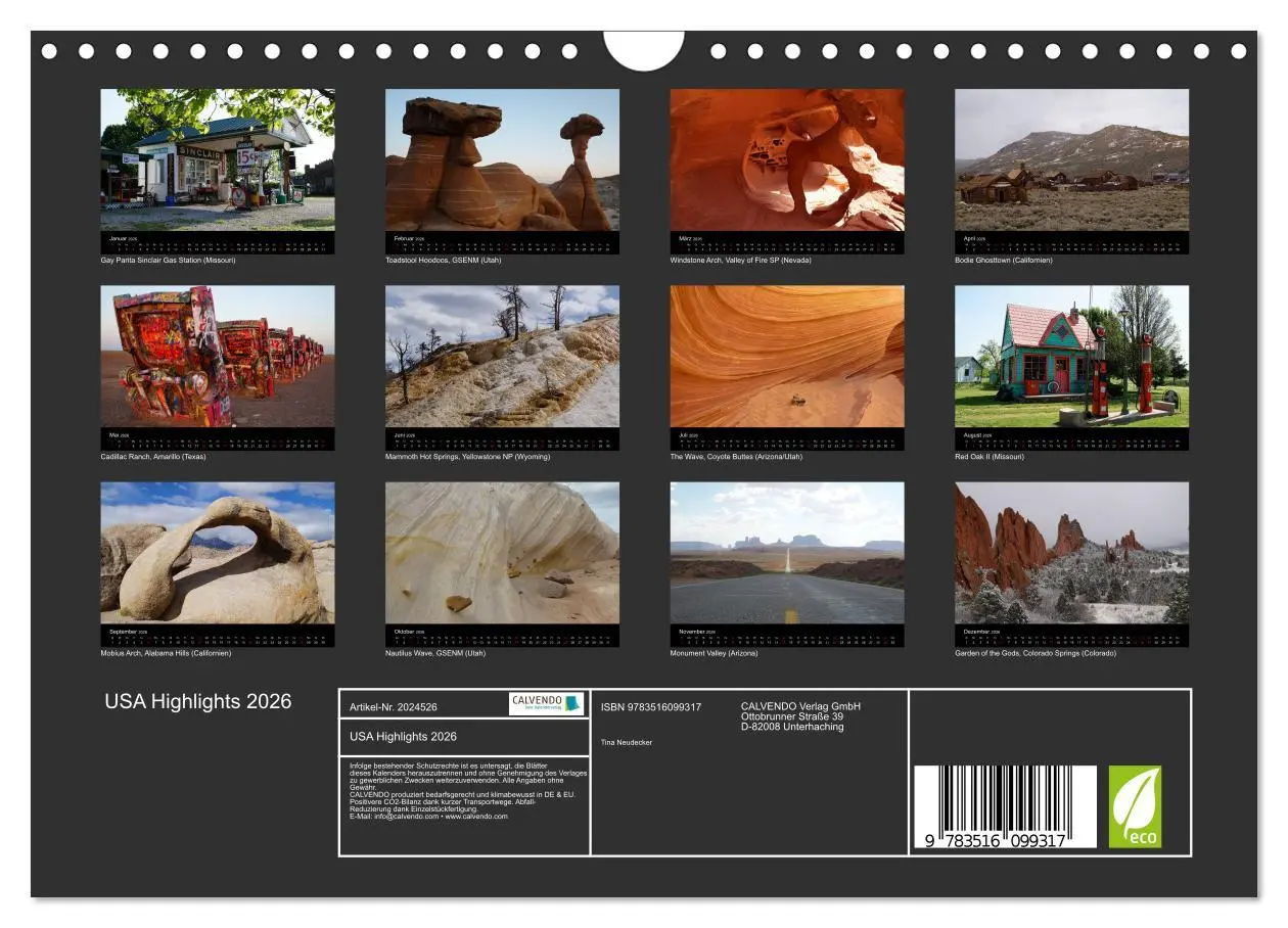 Bild: 9783516099317 | USA Highlights 2026 (Wandkalender 2026 DIN A4 quer), CALVENDO...