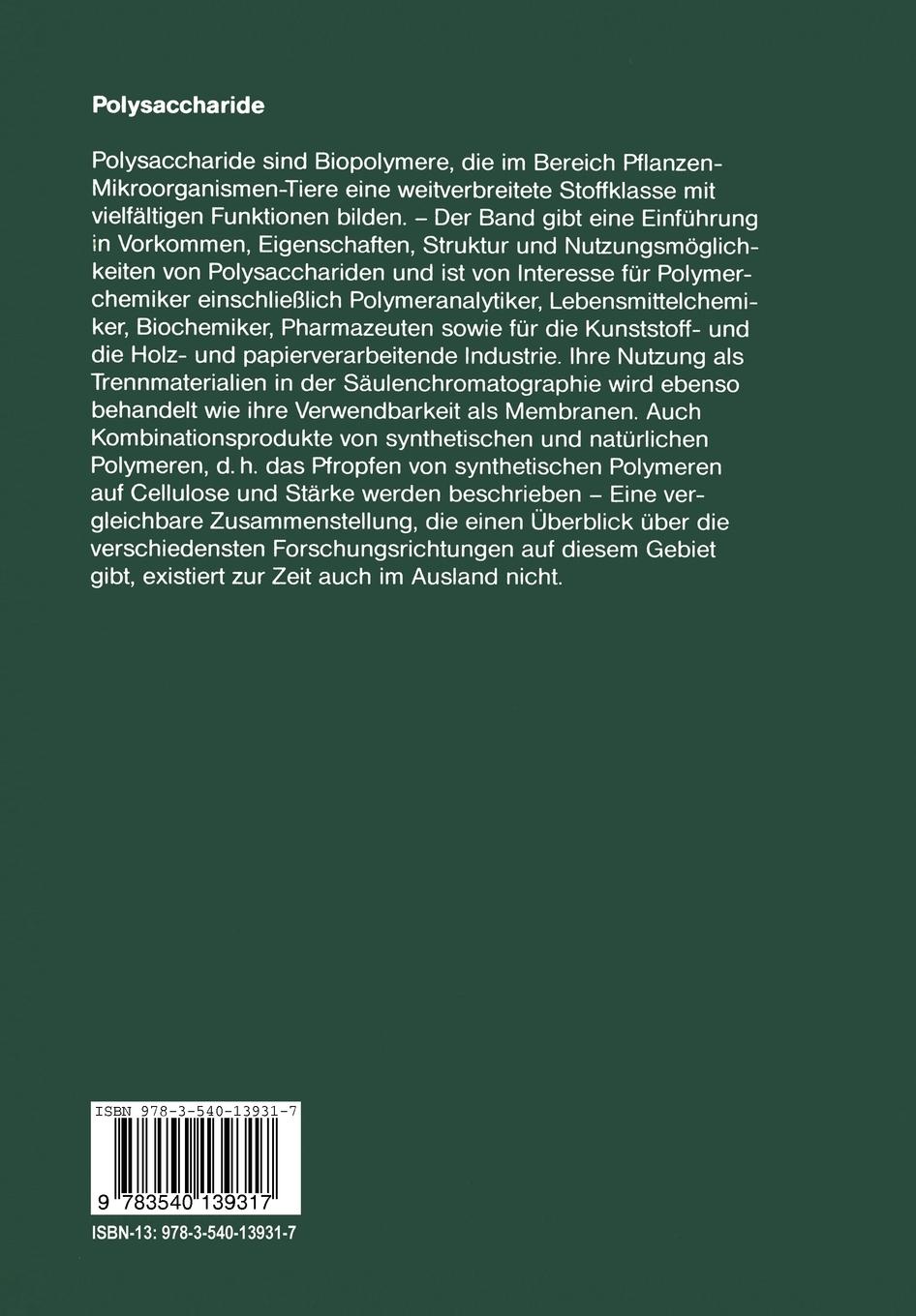 Rückseite: 9783540139317 | Polysaccharide | Eigenschaften und Nutzung Eine Einführung | Burchard