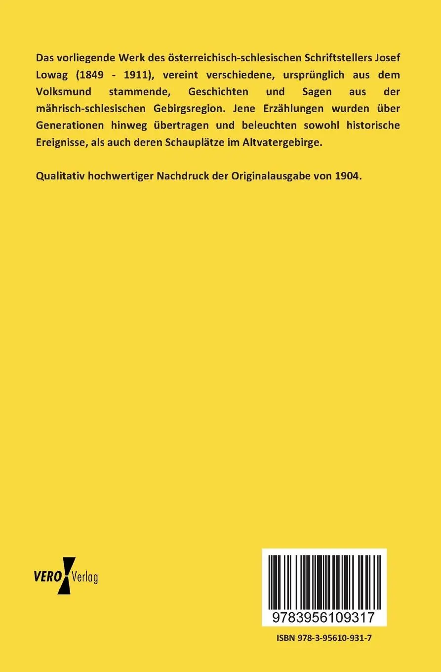 Rückseite: 9783956109317 | Sagen und Geschichten aus dem Altvatergebirge | Josef Lowag | Buch