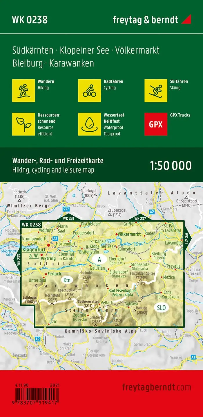 Rückseite: 9783707919417 | freytag &amp; berndt Wanderkarte WK 0238 Südkärnten, Klopeiner See -...