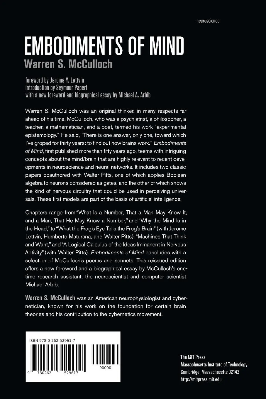 Rückseite: 9780262529617 | Embodiments of Mind | Warren S. Mcculloch | Taschenbuch | Englisch