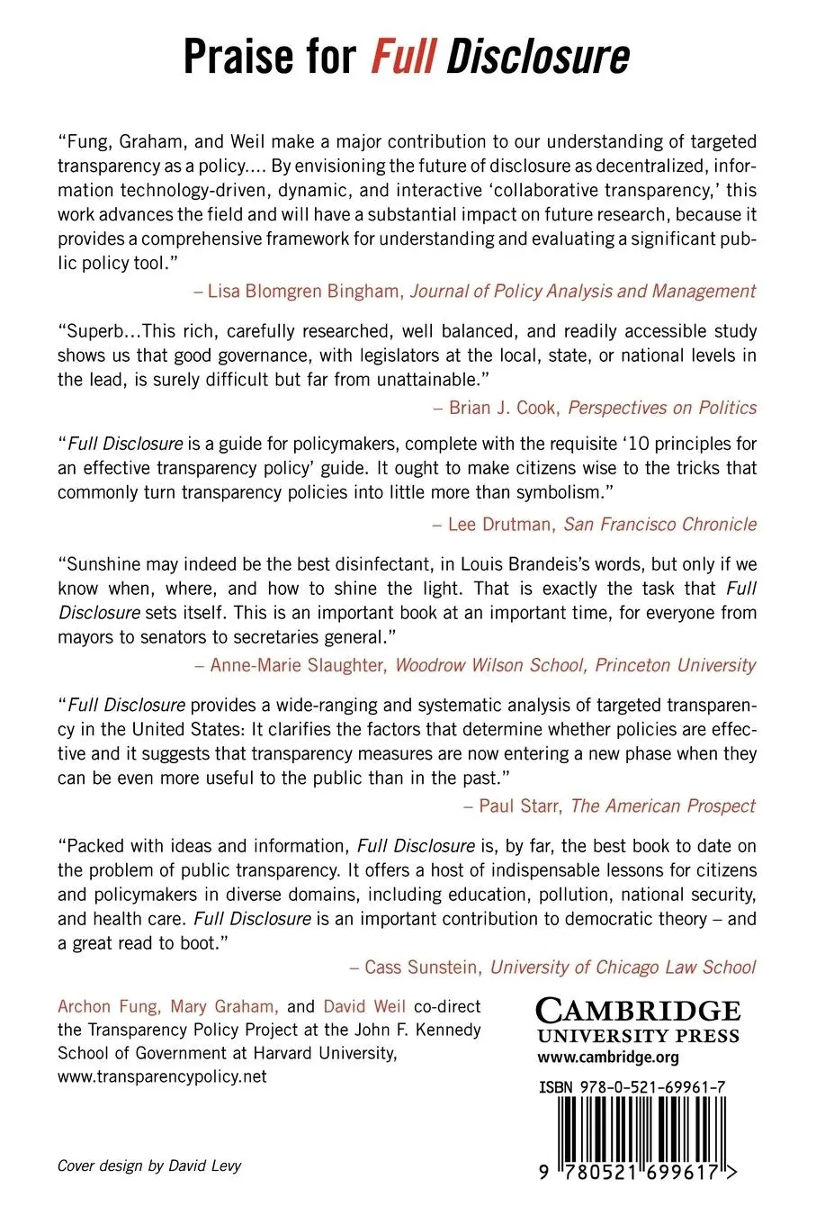 Rückseite: 9780521699617 | Full Disclosure | The Perils and Promise of Transparency | Taschenbuch