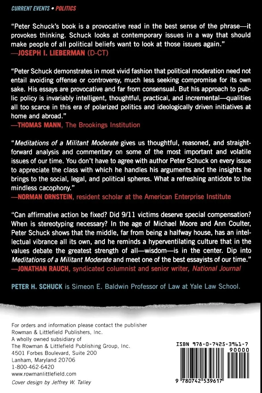 Rückseite: 9780742539617 | Meditations of a Militant Moderate | Cool Views on Hot Topics | Schuck