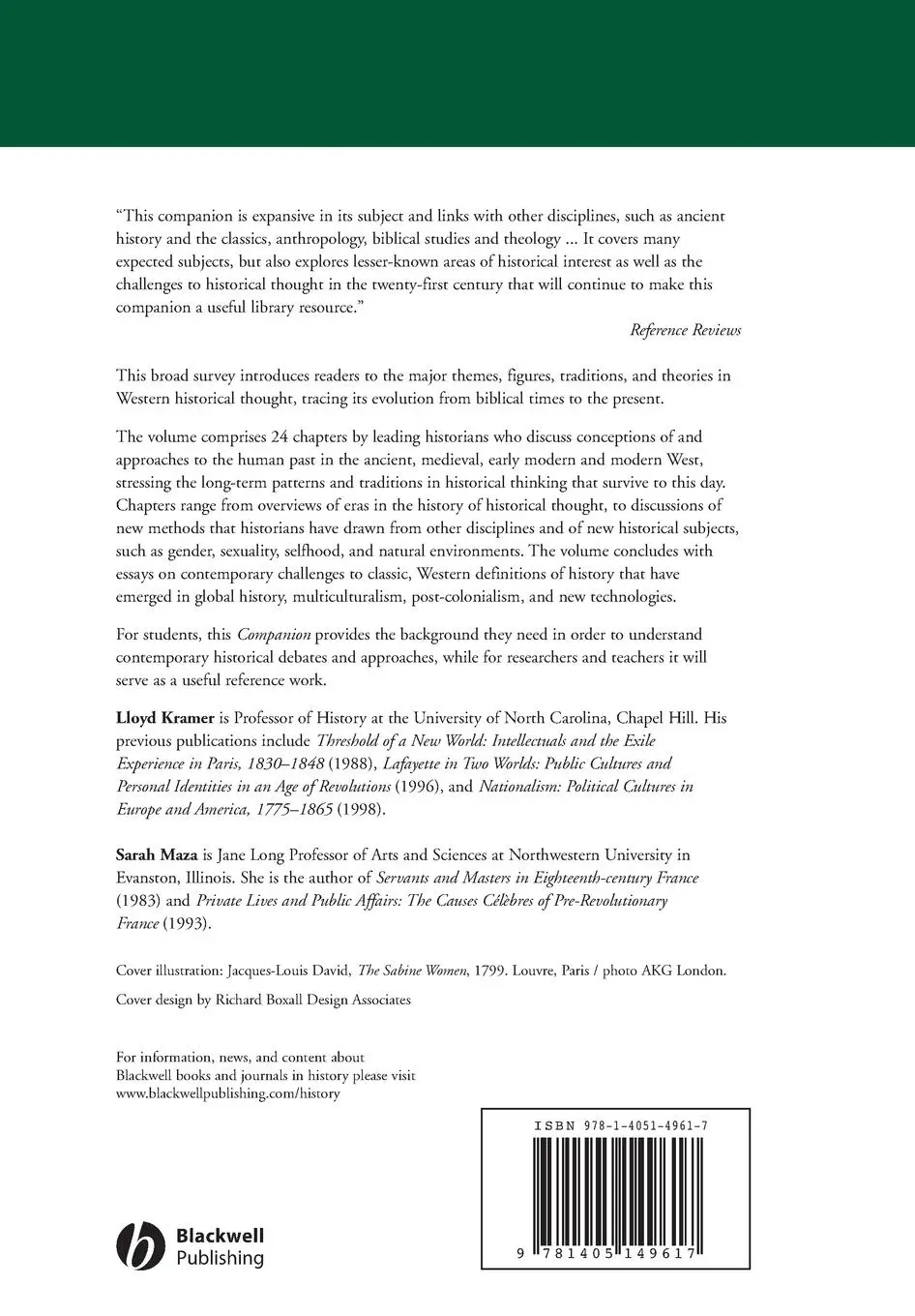 Rückseite: 9781405149617 | A Companion to Western Historical Thought | Lloyd Kramer (u. a.)