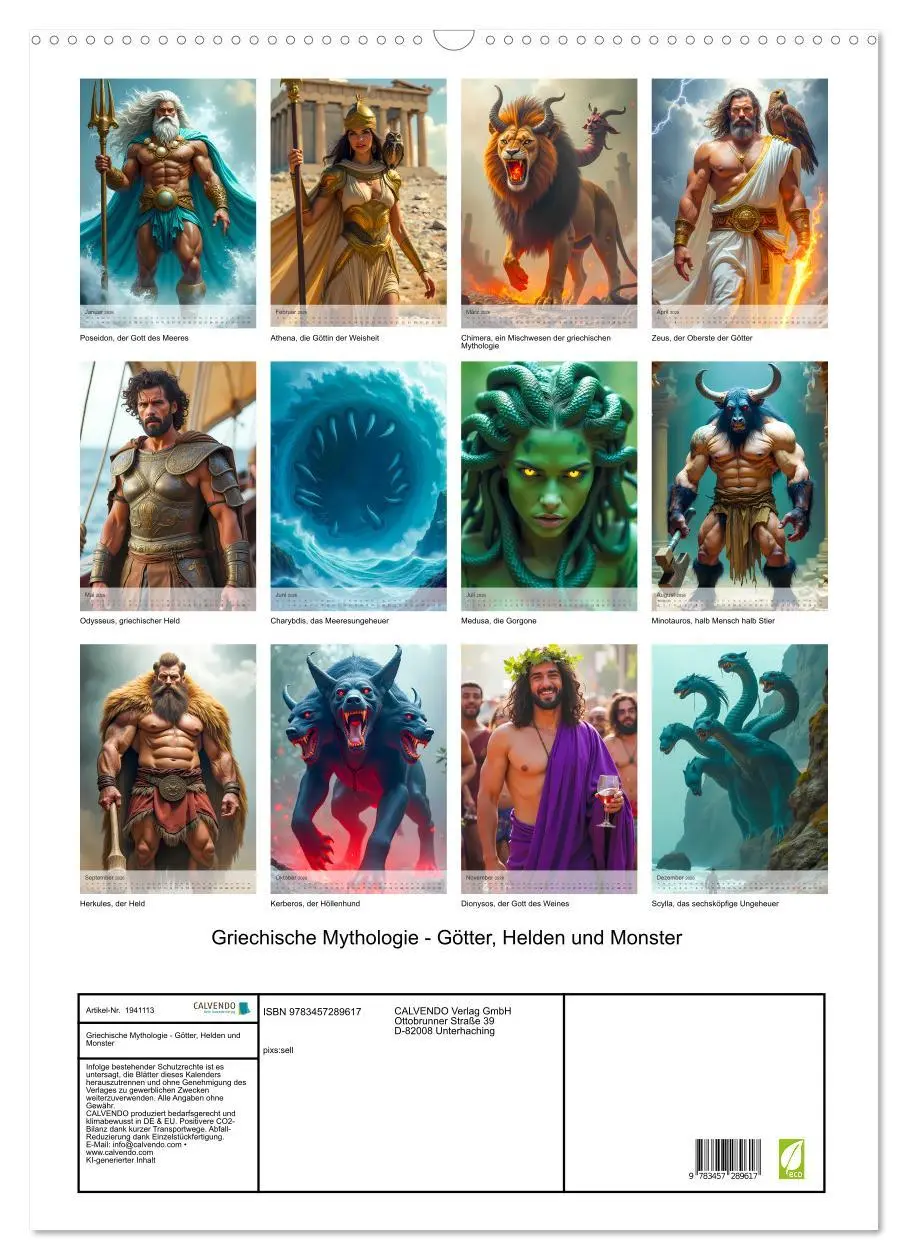 Bild: 9783457289617 | Griechische Mythologie - Götter, Helden und Monster (Wandkalender...