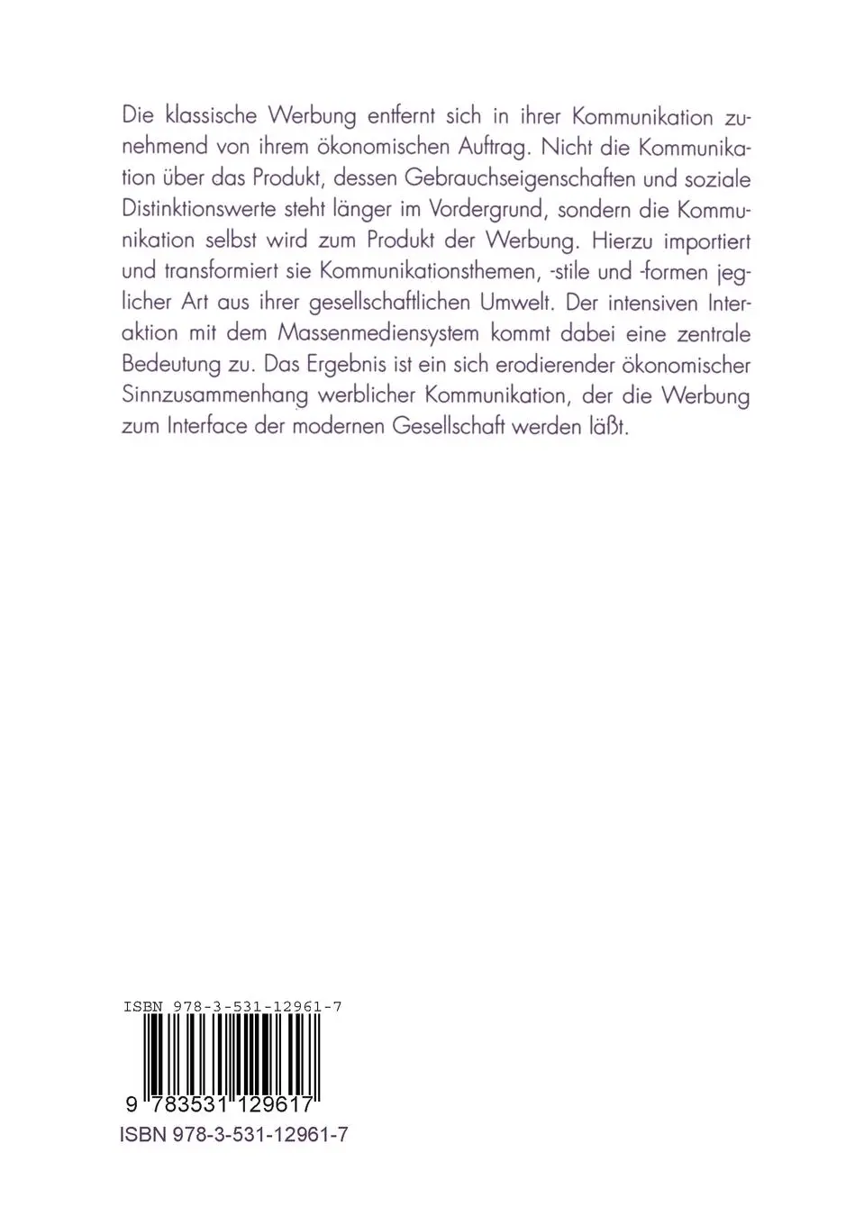 Rückseite: 9783531129617 | Die Verfremdung der Werbung | Jörg Tropp | Taschenbuch | 270 S. | 1997
