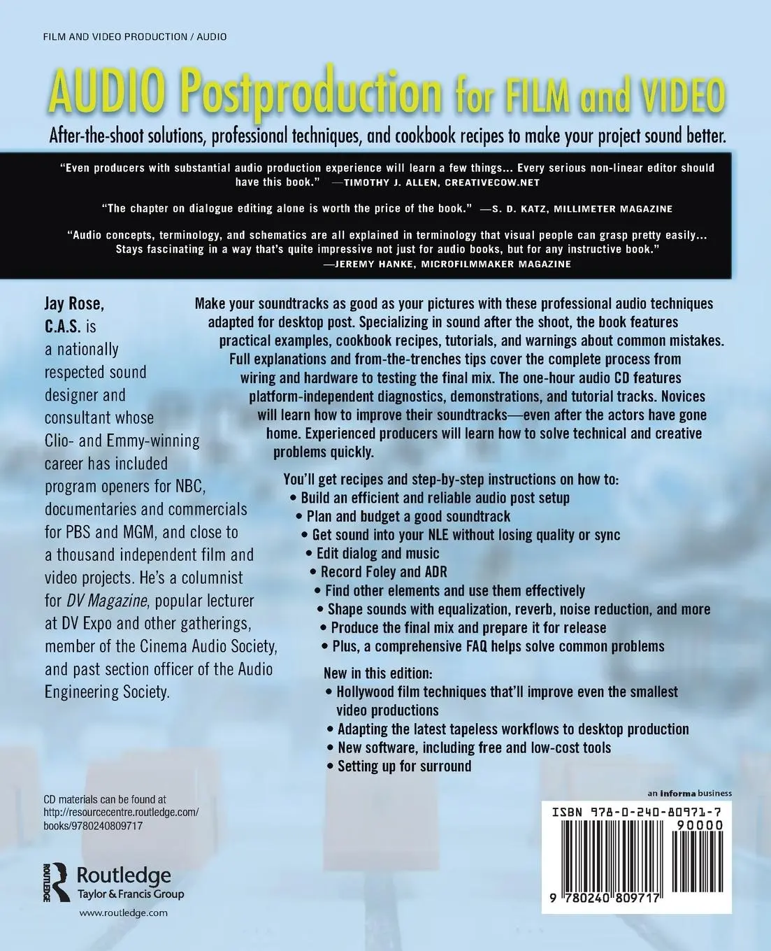 Rückseite: 9780240809717 | Audio Postproduction for Film and Video | Jay Rose | Taschenbuch