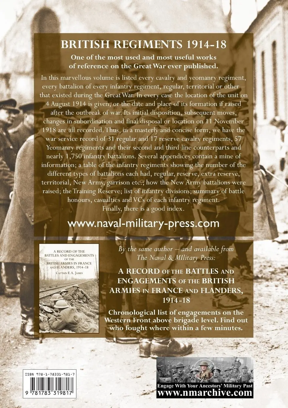 Rückseite: 9781783319817 | BRITISH REGIMENTS 1914-18 | Brigadier E. A. James | Taschenbuch | 2021