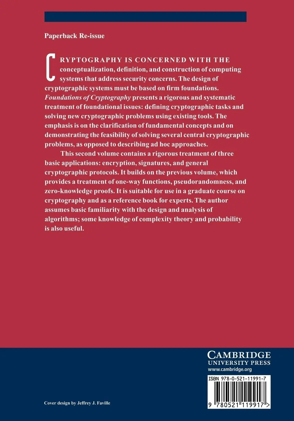 Rückseite: 9780521119917 | Foundations of Cryptography | Volume 2, Basic Applications | Buch