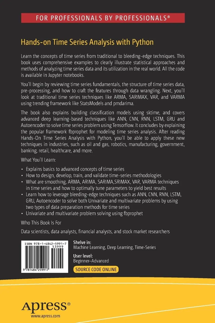 Rückseite: 9781484259917 | Hands-on Time Series Analysis with Python | Ashish Patel (u. a.)