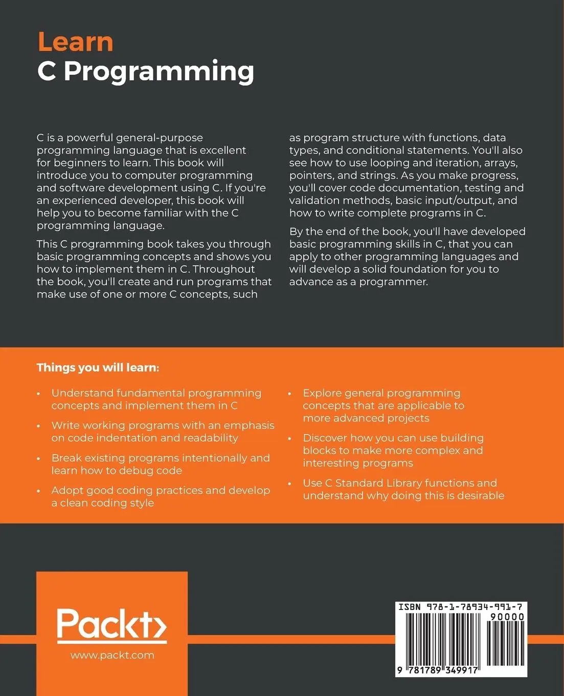 Rückseite: 9781789349917 | Learn C Programming | Jeff Szuhay | Taschenbuch | Englisch | 2020