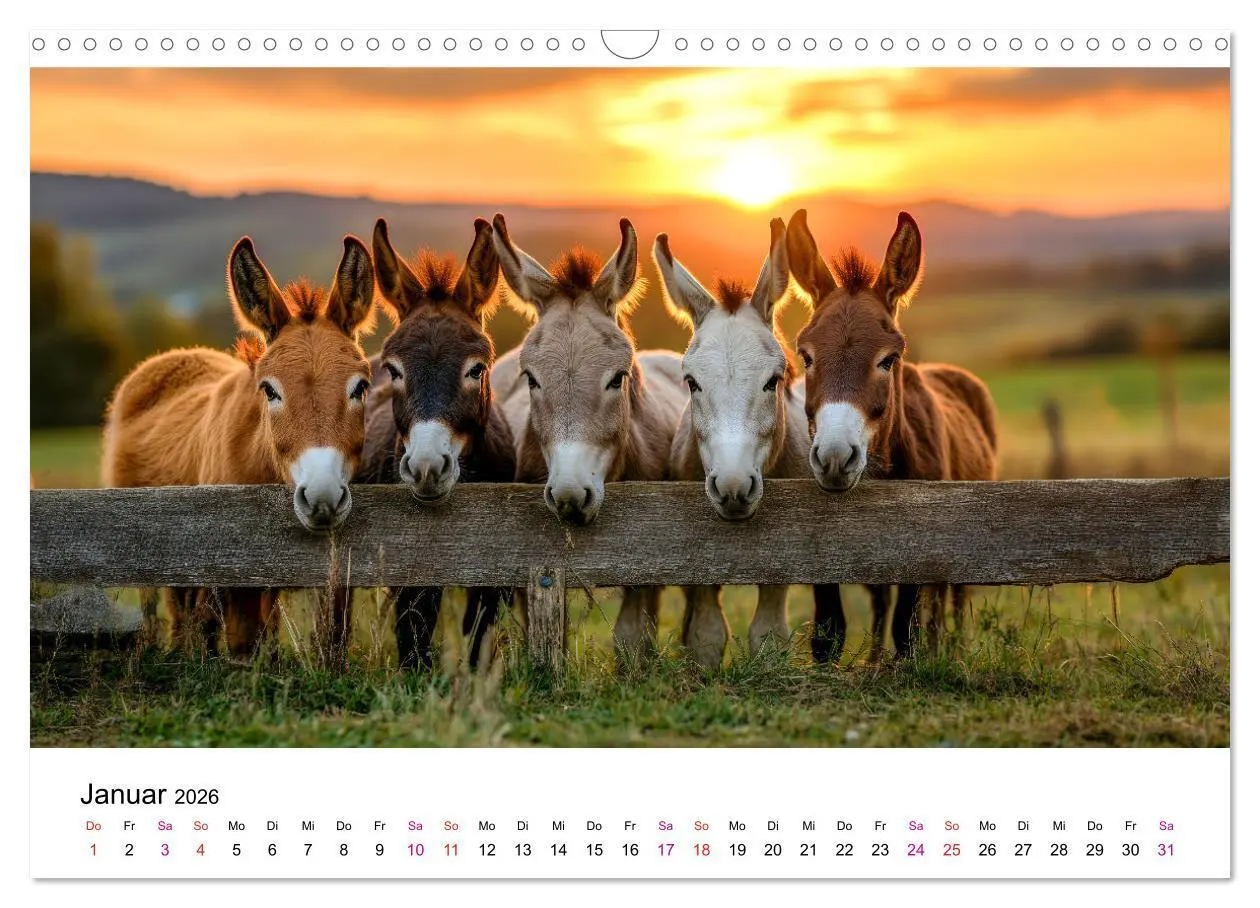 Bild: 9783457329917 | Esel - neugierige Typen (Wandkalender 2026 DIN A3 quer), CALVENDO...