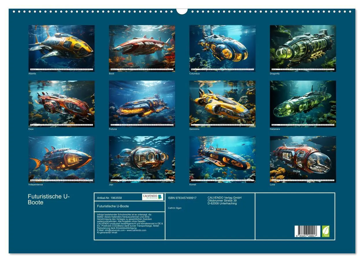 Bild: 9783457499917 | Futuristische U-Boote (Wandkalender 2026 DIN A2 quer), CALVENDO...