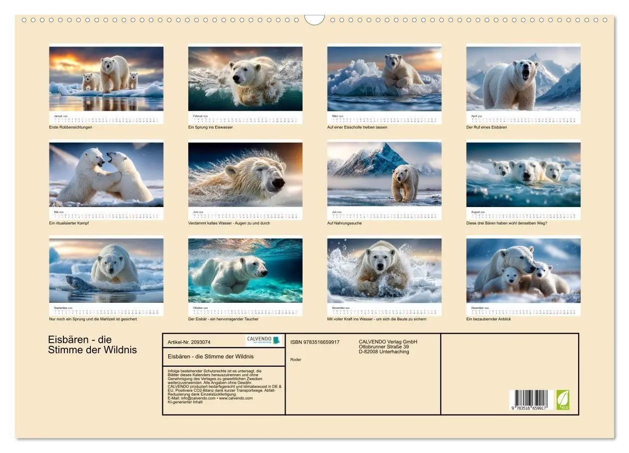 Bild: 9783516659917 | Eisbären - die Stimme der Wildnis (Wandkalender 2026 DIN A2 quer),...