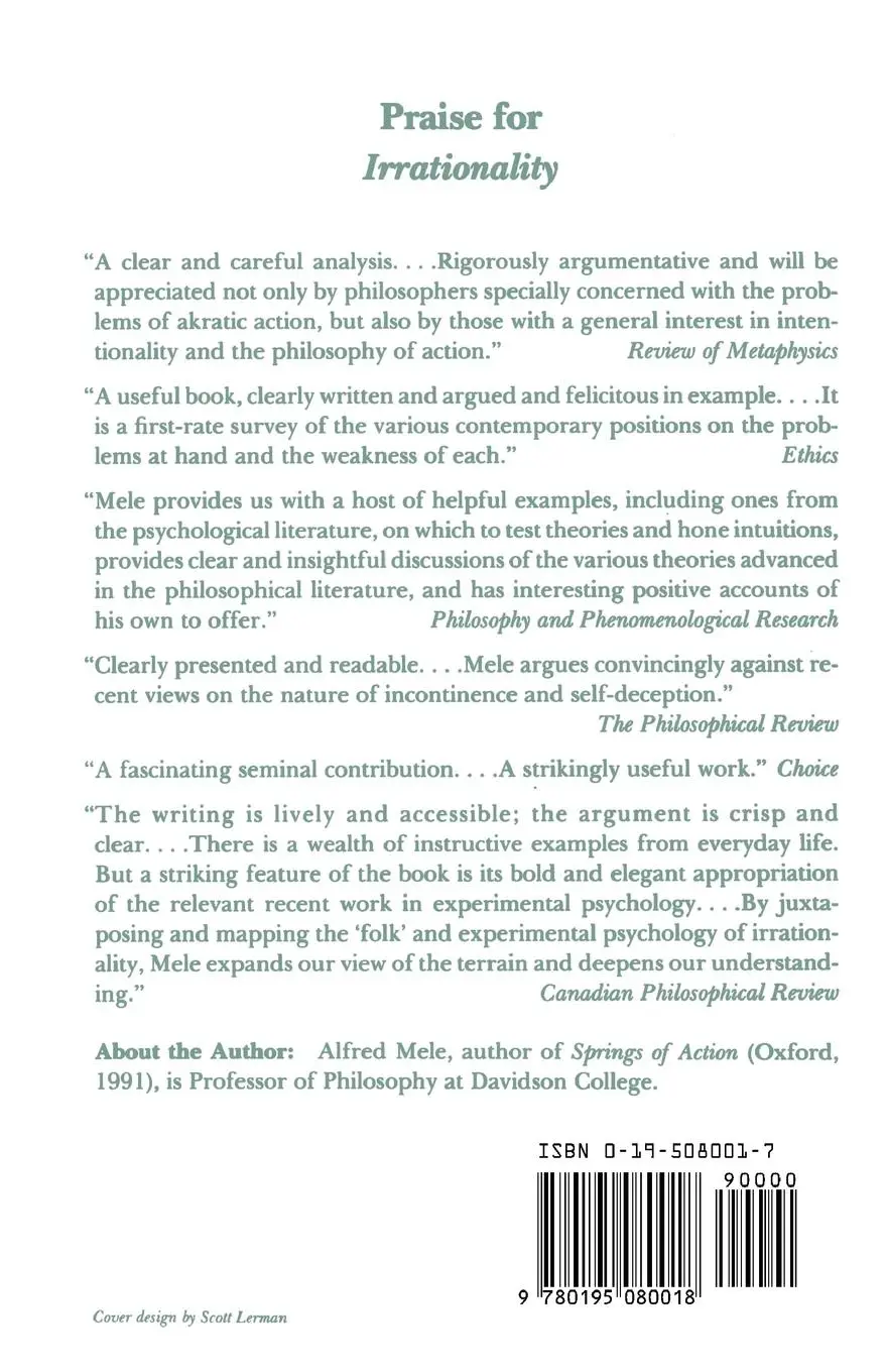 Rückseite: 9780195080018 | Irrationality | An Essay on Akrasia, Self-Deception, and Self-Control