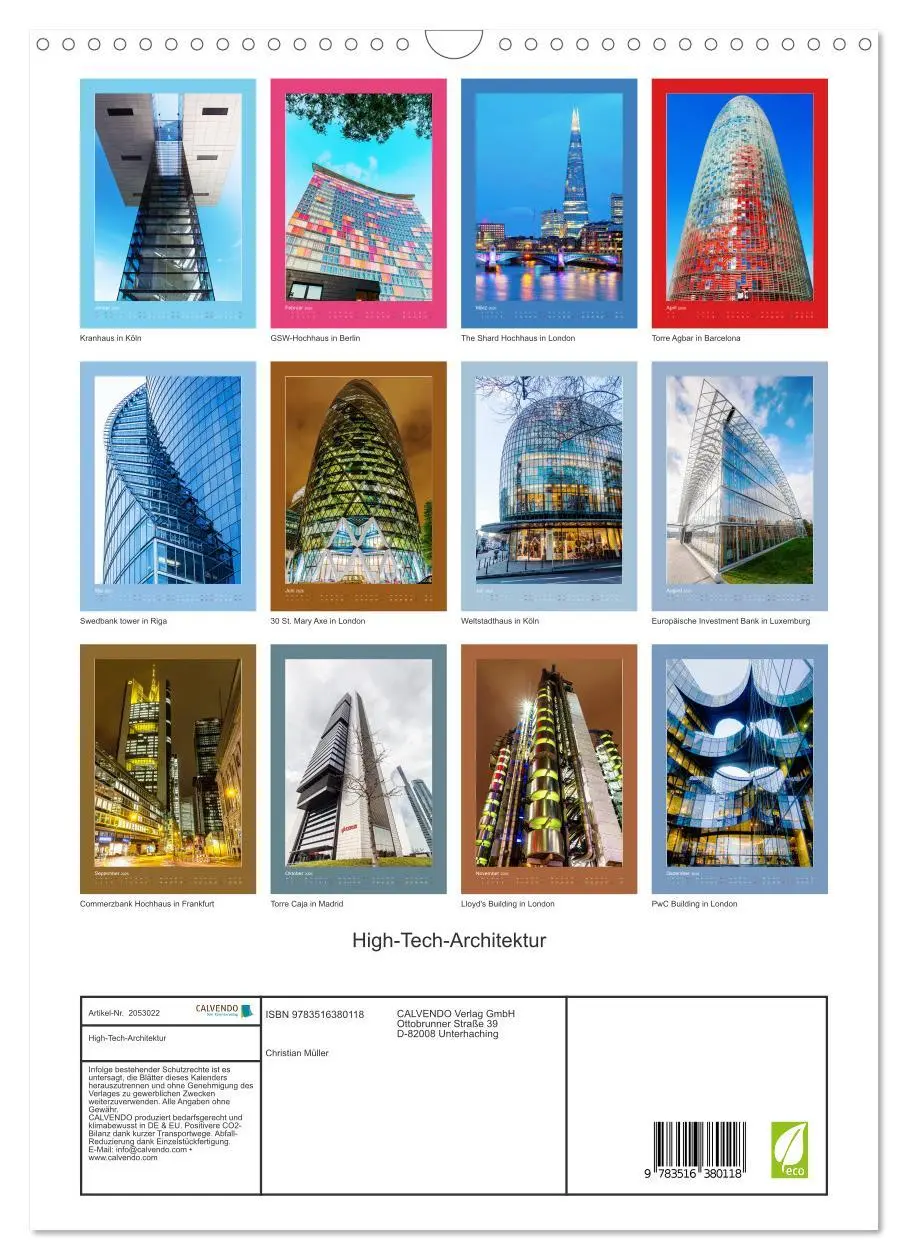 Bild: 9783516380118 | High-Tech-Architektur (Wandkalender 2026 DIN A3 hoch), CALVENDO...