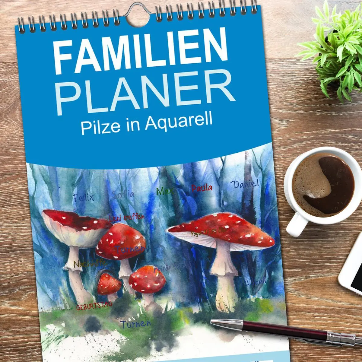 Bild: 9783516510218 | Familienplaner 2026 - Pilze in Aquarell mit 5 Spalten...