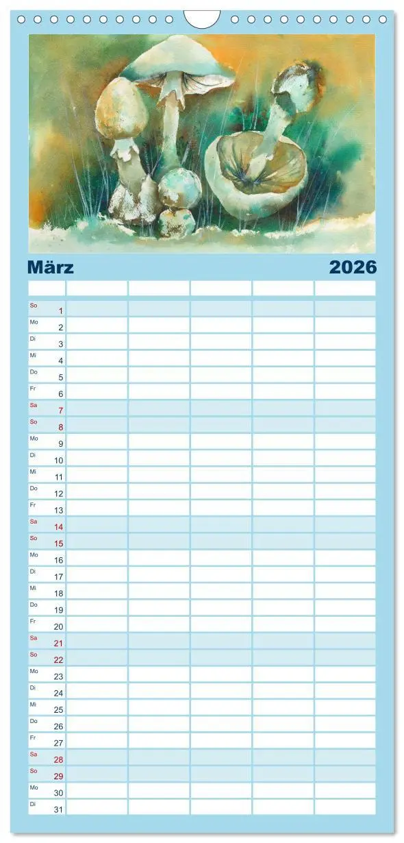 Bild: 9783516510218 | Familienplaner 2026 - Pilze in Aquarell mit 5 Spalten...