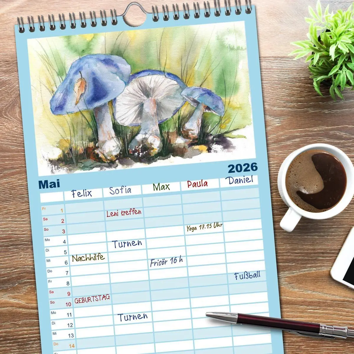 Bild: 9783516510218 | Familienplaner 2026 - Pilze in Aquarell mit 5 Spalten...
